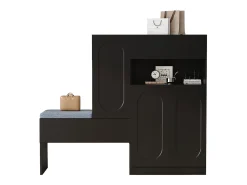 Zapatero 2 en 1 - 130 x 35 x 110 cm - con 3 puertas + banco acolchado - aglomerado - negro