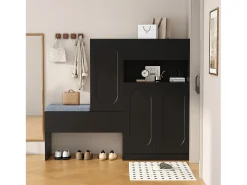 Zapatero 2 en 1 - 130 x 35 x 110 cm - con 3 puertas + banco acolchado - aglomerado - negro
