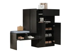 Zapatero 2 en 1 con puertas arqueadas, cierre suave, estantes ajustables y banco acolchado, negro (130 x 35 x 110 cm)