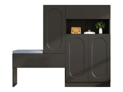 Zapatero 2 en 1 con puertas arqueadas, cierre suave, estantes ajustables y banco acolchado, negro (130 x 35 x 110 cm)