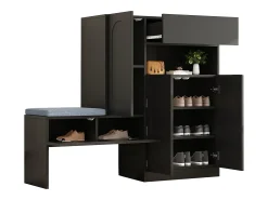 Zapatero 2 en 1 con puertas arqueadas, cierre suave, estantes ajustables y banco acolchado, negro (130 x 35 x 110 cm)