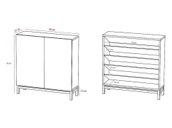 Zapatero 2 puertas modelo 513 acabado roble vallado, 90x90x27 (alto x ancho x fondo)