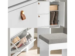 Zapatero 3 solapas,1 puerta y 1 taburete Armario de entrada 95 x 30 x 121 cm FSR107-W Blanco SoBuy ES