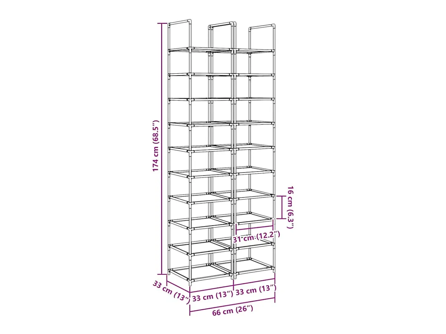 Zapatero 2 uds 10 niveles 33x33x174cm tela no tejida
