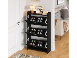 Zapatero 70 x 24 x 120 cm con 6 compartimentos - Negro