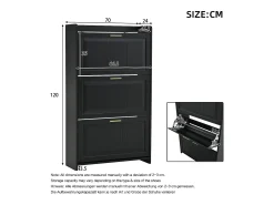 Zapatero 70 x 24 x 120 cm con 6 compartimentos - Negro