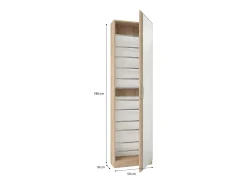 Zapatero alto de 1 puerta con espejo en roble canadian 180x50 cm Roma Roble Canadian