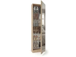 Zapatero alto de 1 puerta con espejo en roble canadian 180x50 cm Roma Roble Canadian