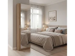 Zapatero alto de 1 puerta con espejo en roble canadian 180x50 cm Roma Roble Canadian
