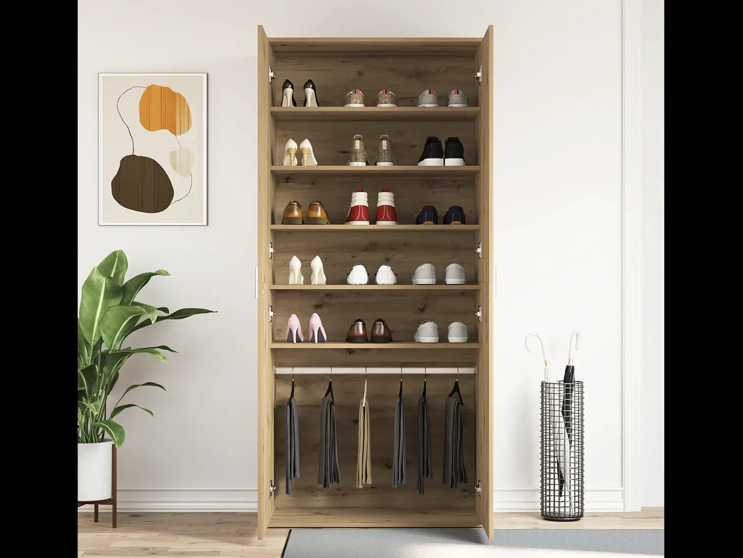 Zapatero artesano de roble 80x39x180 cm fabricado en madera de ingeniería