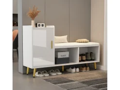 Zapatero blanco - Zapatero con 1 puerta y asiento - almacenaje abierto - para salón y dormitorio