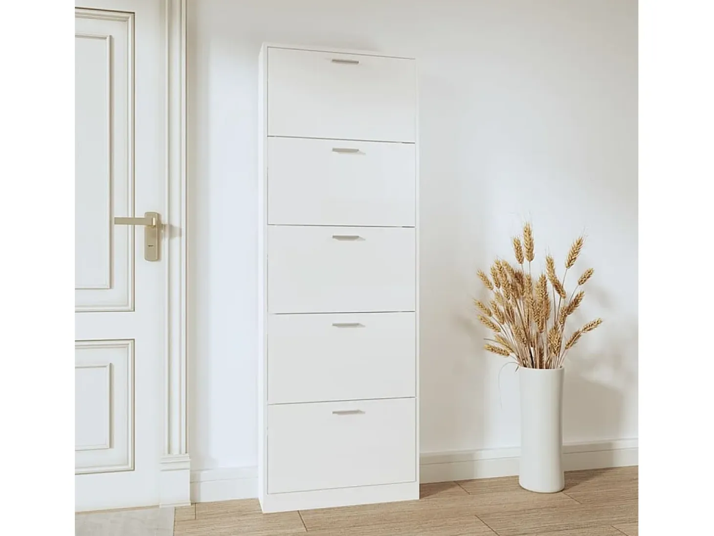Zapatero Blanco brillo 59x17x169 cm Madera de ingeniería