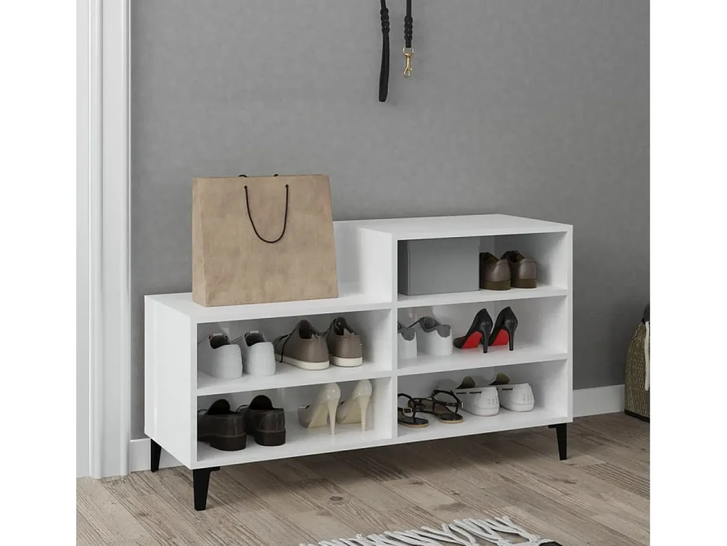 Zapatero Blanco brillo 102x36x60 cm Madera de ingeniería