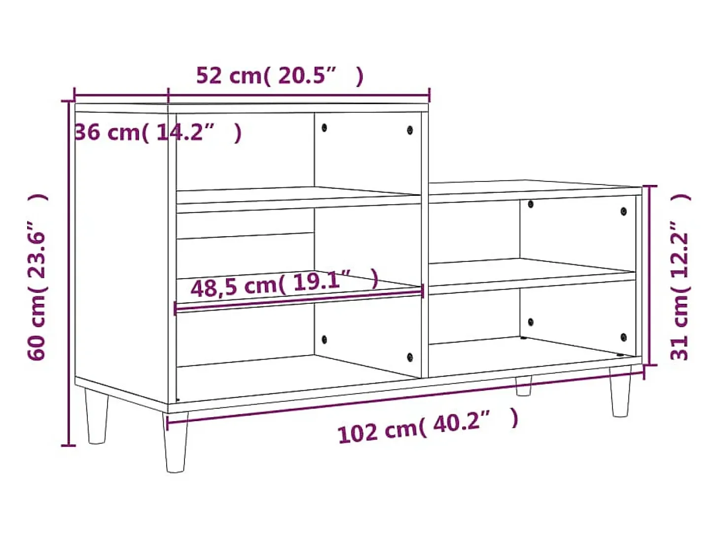 Zapatero Blanco brillo 102x36x60 cm Madera de ingeniería