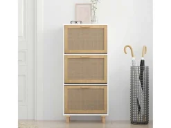 Zapatero blanco 52x25x115 cm Madera de ingeniería/ratán