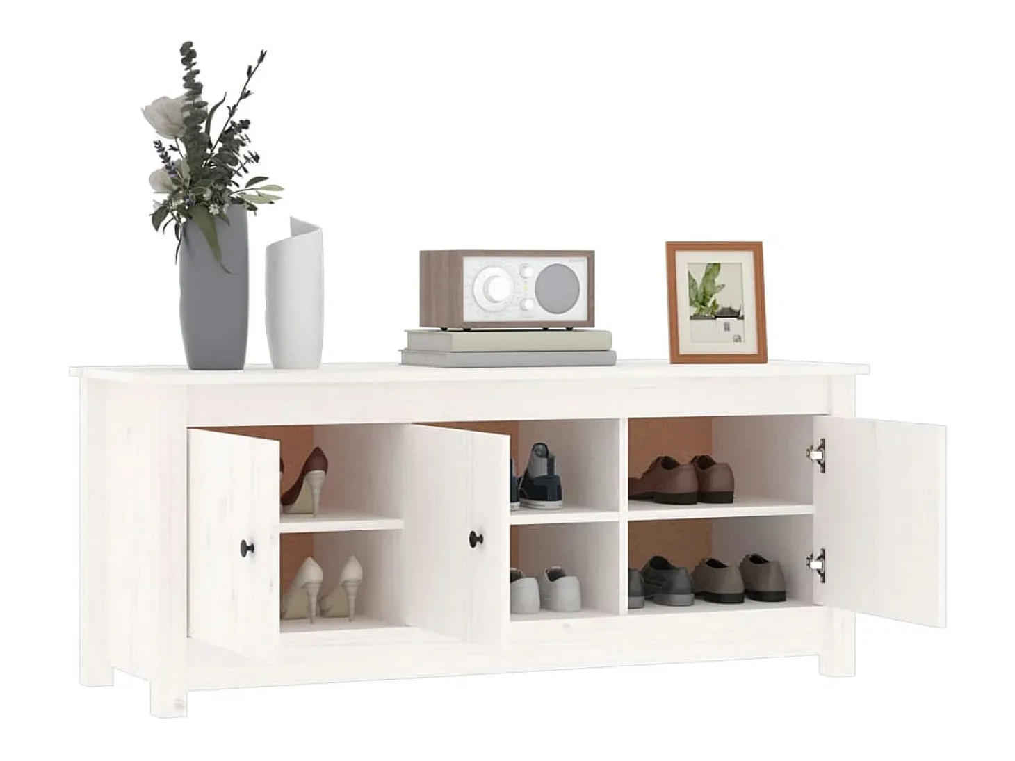 Zapatero blanco 110x38x45,5 cm Madera maciza de pino