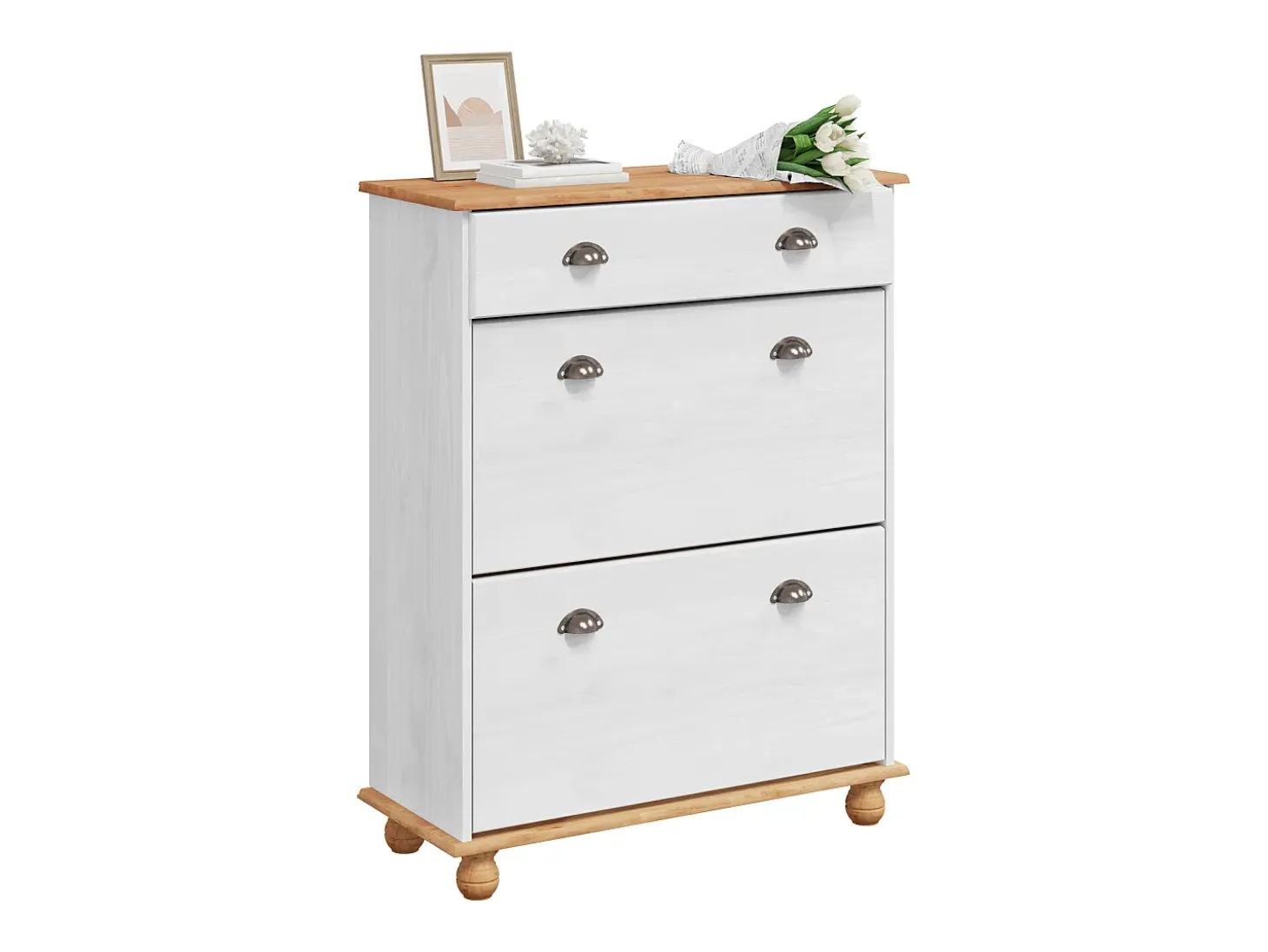 Zapatero Blanco 85x35x108 cm Madera Maciza de Pino