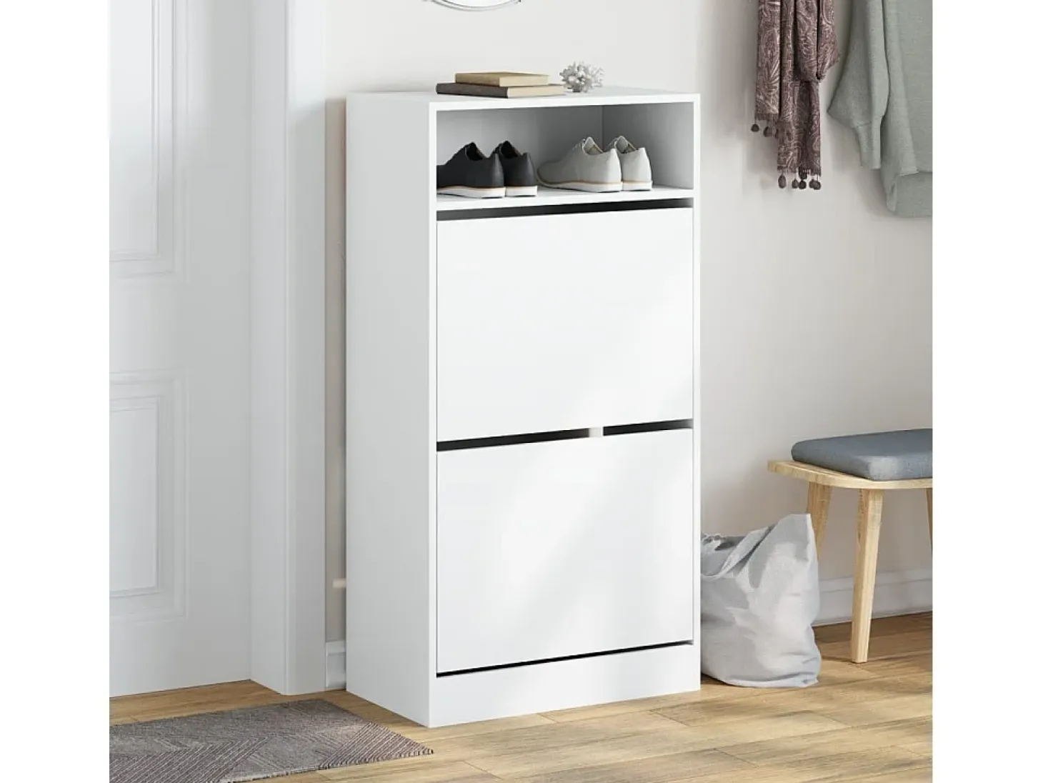 Zapatero blanco 60x34x116 cm madera contrachapada