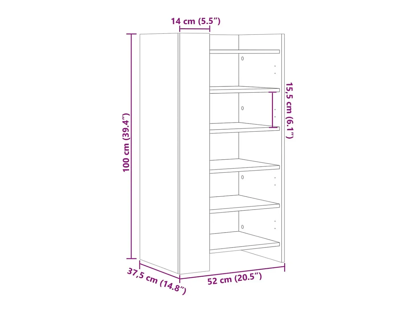Zapatero blanco 52x37,5x100 cm madera contrachapada