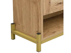 Zapatero compacto de 4 puertas de madera y ratán - con estante - Estructura de metal - para entrada, pasillo o espacios pequeños