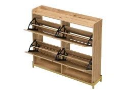Zapatero compacto de 4 puertas de madera y ratán - con estante - Estructura de metal - para entrada, pasillo o espacios pequeños