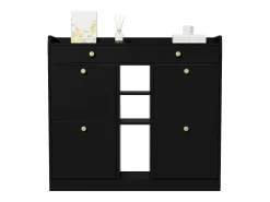 Zapatero con 2 cajones, 3 compartimentos abiertos y 4 puertas batientes - 110 x 26 x 100 cm - Tablero de partículas - Negro