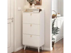 Zapatero con 3 cajones abatibles, zapatero de madera, MDF, blanco (63x29,5x133,7 cm)