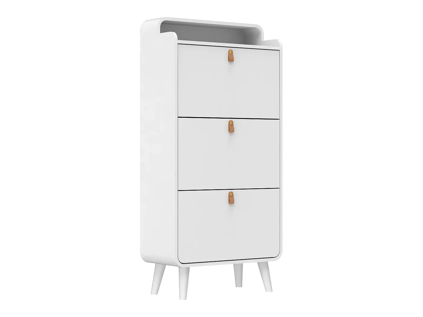 Zapatero con 3 cajones abatibles, zapatero de madera, MDF, blanco (63x29,5x133,7 cm)