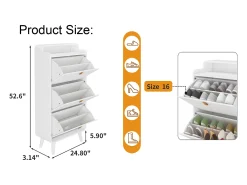 Zapatero con 3 cajones abatibles, zapatero de madera, MDF, blanco (63x29,5x133,7 cm)