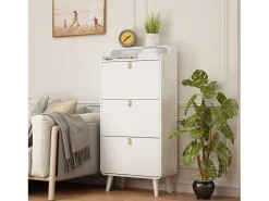 Zapatero con 3 cajones abatibles, zapatero de madera, MDF, blanco (63x29,5x133,7 cm)