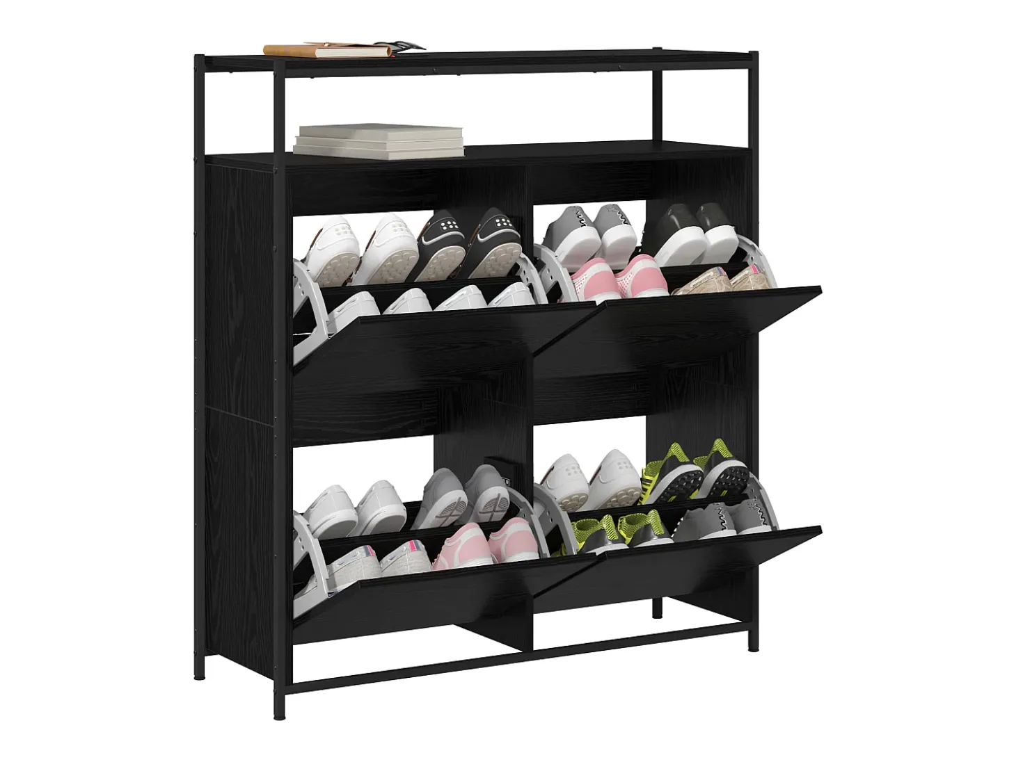 Zapatero con 4 cajones basculantes roble negro 100x34x112 cm