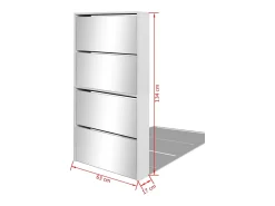 Zapatero con 4 estantes y espejo 63x17x134 cm Blanco