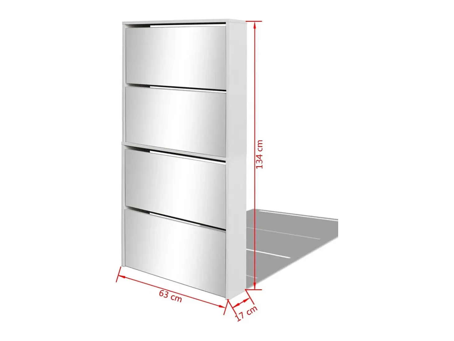 Zapatero con 4 estantes y espejo 63x17x134 cm Blanco