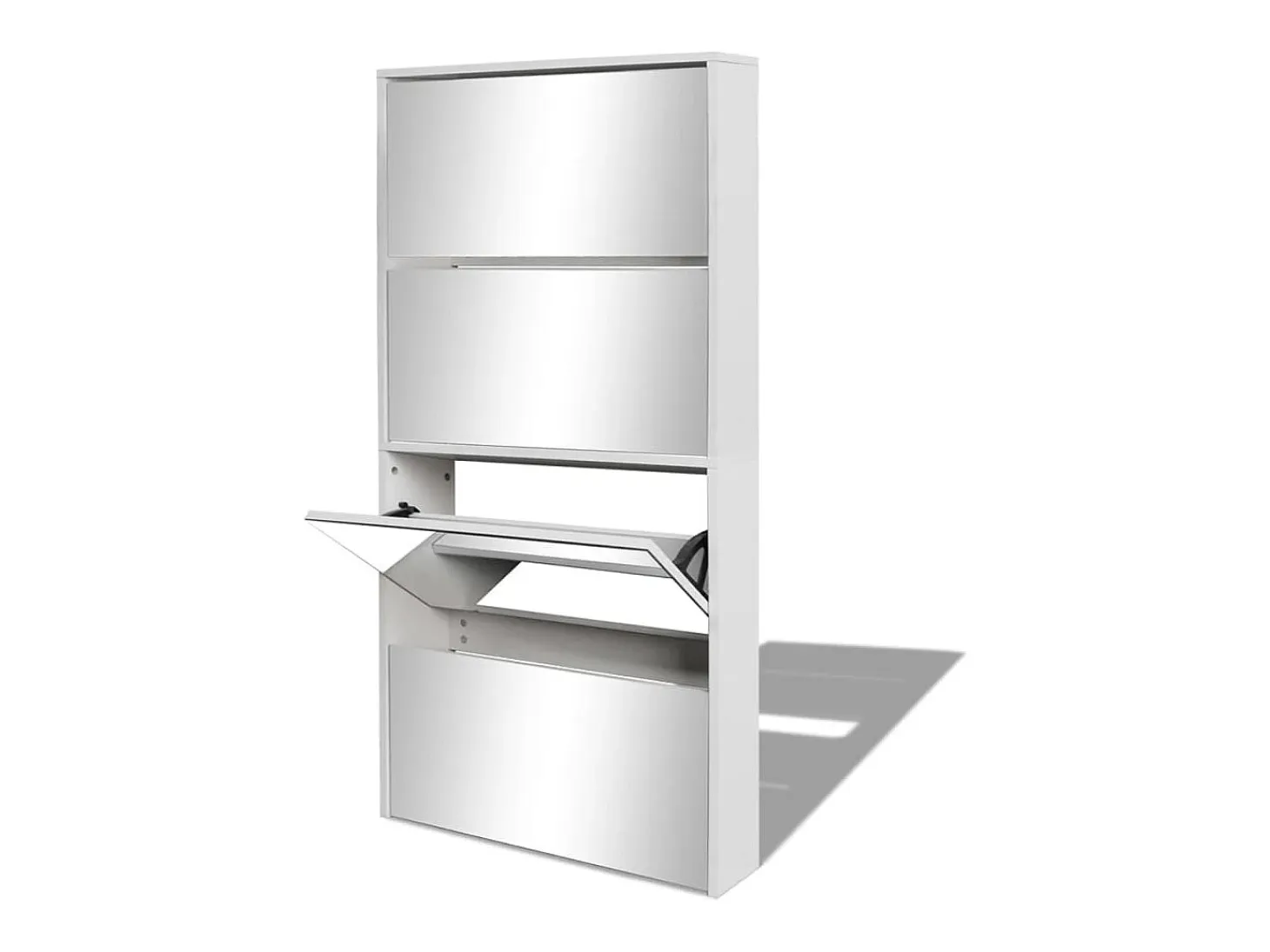 Zapatero con 4 estantes y espejo 63x17x134 cm Blanco