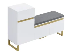 Zapatero con 3 puertas, 1 cajón y cojín - Blanco y dorado