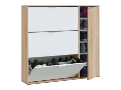 Zapatero con 4 puertas Maty Roble Canadian y Blanco 115 cm (alto) x 106 cm (ancho) x 22 cm