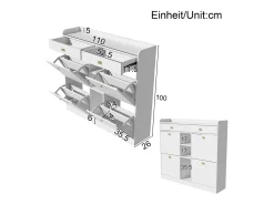 Zapatero con 4 puertas plegables, 2 cajones, estantes de almacenamiento, blanco (110x26x100 cm)