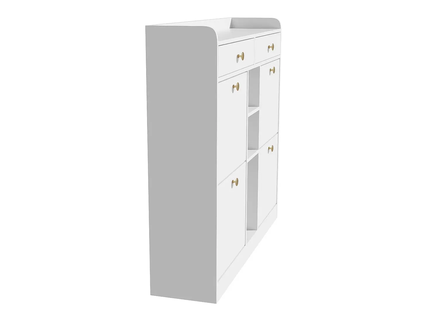 Zapatero con 4 puertas plegables, 2 cajones, estantes de almacenamiento, blanco (110x26x100 cm)