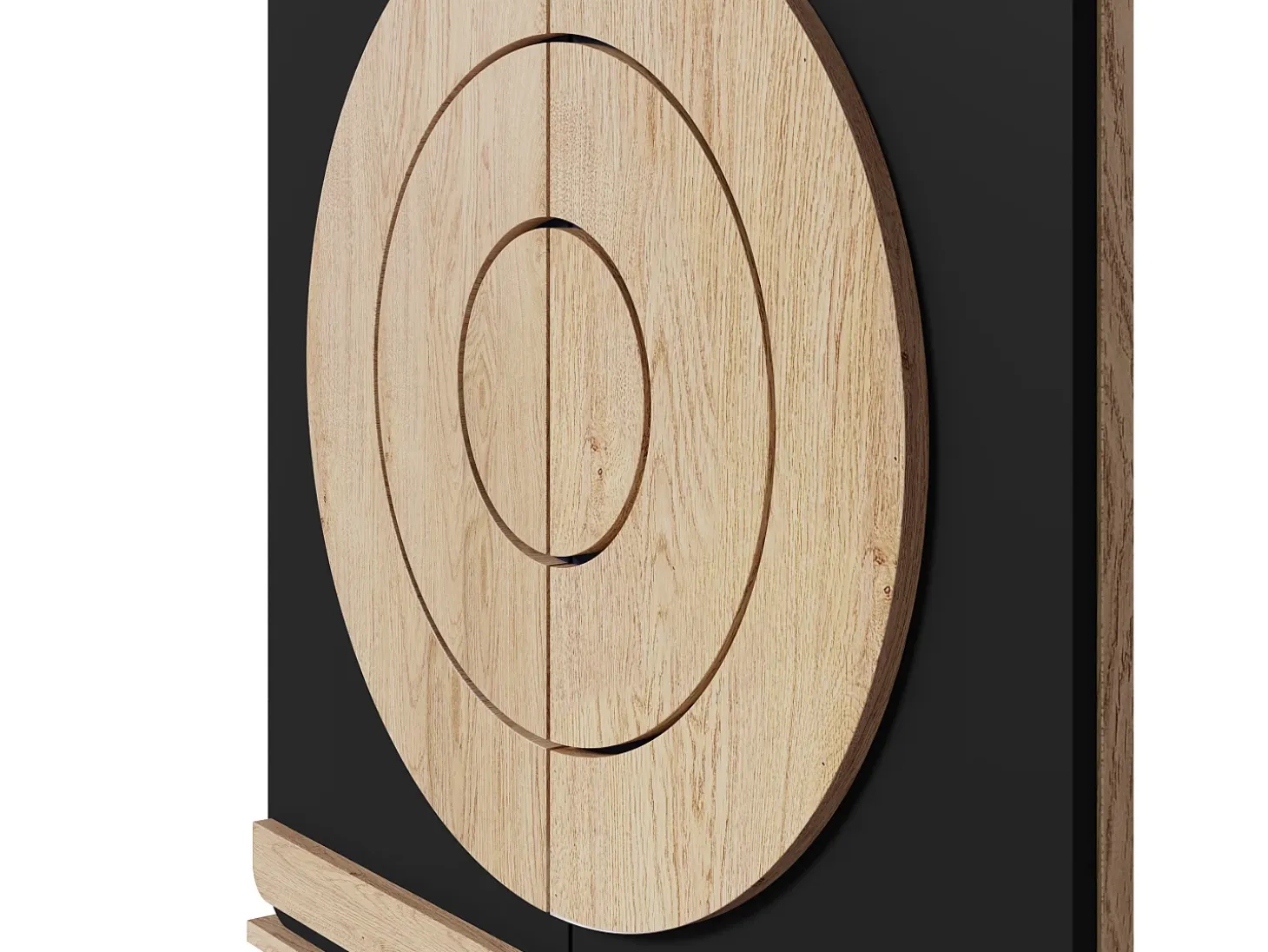 Zapatero con 2 puertas redondas y geométricas - Negro y natural claro