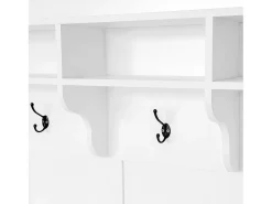 Zapatero con banco, 2 estantes para zapatos y perchero - 120 x 40 x 190 cm - Tablero de partículas - Blanco