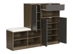 Zapatero con banco, 3 puertas y 1 cajón - 140 x 35 x 110 cm - Tablero de partículas - Gris