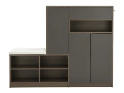 Zapatero con banco para zapatos, 3 puertas y 1 cajón, madera y gris - para recibidores