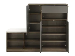 Zapatero con banco para zapatos, 3 puertas y 1 cajón, madera y gris - para recibidores