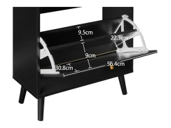 Zapatero con dos puertas y un cajón, aspecto ratán, diseño negro, MDF (60x24x110 cm)