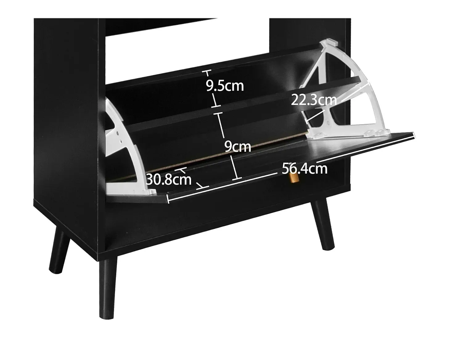 Zapatero con dos puertas y un cajón, aspecto ratán, diseño negro, MDF (60x24x110 cm)