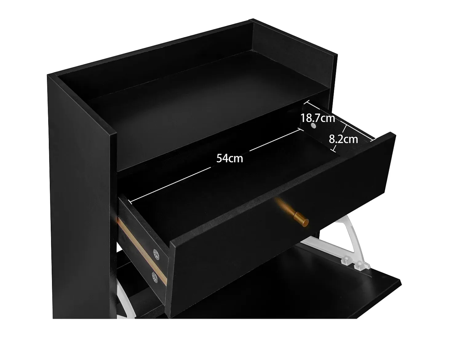 Zapatero con dos puertas y un cajón, aspecto ratán, diseño negro, MDF (60x24x110 cm)
