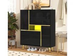 Zapatero con frente brillante - 80 x 25 x 96 cm - LED - Tablero de partículas - Negro