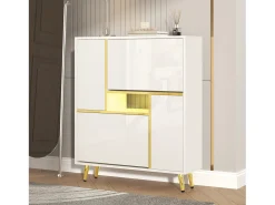Zapatero con frente brillante - 80 x 25 x 96 cm - LED - Tablero de partículas - Blanco