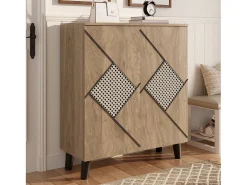 Zapatero con puertas cerradas y estampado decorativo de ratán, tablero aglomerado, madera (80x32x91cm)