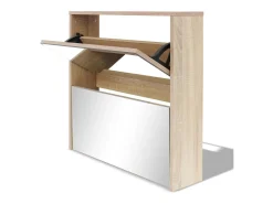 Zapatero de 2 niveles con espejo 63x17x67 cm Roble